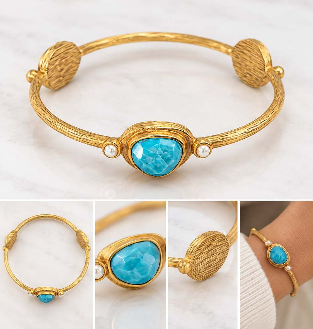 Julie Vos Simone Bangle Turquoise Gold Plated Bracelet